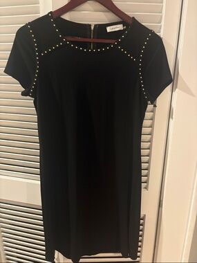 Calvin Klein Black Mini Dress with Gold Stud Trim